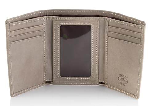 Stealth Mode Trifold Leather Wallet for Men with RFID Blocking (Grey) | Top Grain Napa Leather, 9 Card Slots, ID Window, Gift Box – Gift for Dad, Husband, or Son - color: Grey