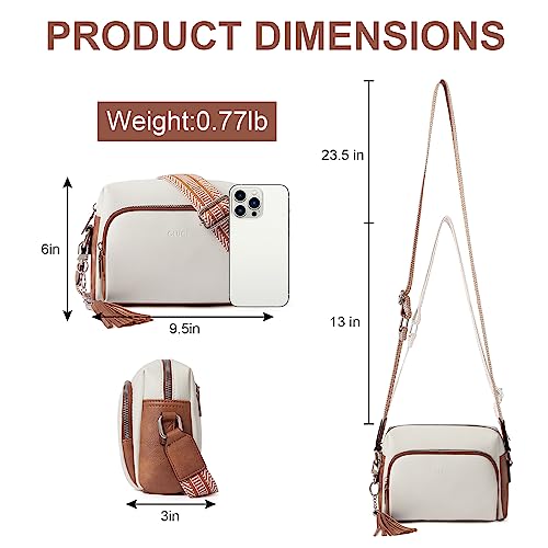 CLUCI Crossbody Bags for Women Crossbody Purses for Women Cross Body Bag Crossbody Purse with Adjustable Wide Strap | Womens Cross Body Bag Purse, Adjustable Wide Strap, Gifts for Women - color: 2-7off-white With Brown