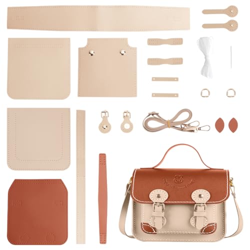 WADORN DIY PU Leather Shoulder Bag Making Set, PU Leather Material Craft Tool Set Woman Handmade Satchel Handbag Making Kit 16x6.5x20cm for Handmade Craft Bag Making Accessories, Sienna - color: Khaki
