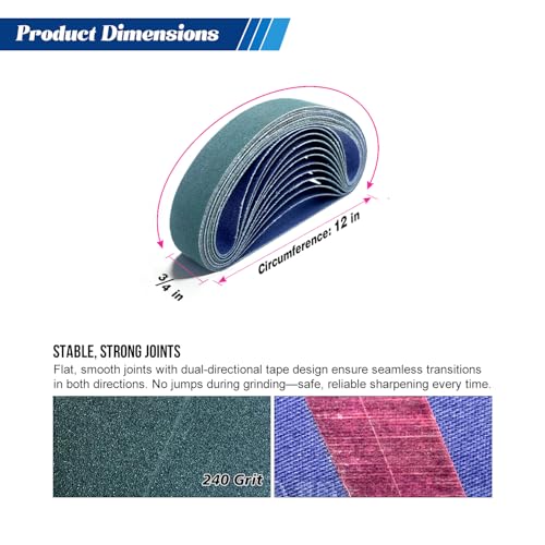 24 Pcs 240 Grit 3/4" x 12" Replacement Sharpening Belts for Work Sharp Knife & Tool Sharpeners Ken Onion Edition (WSKTS-KO) - size: 3/4x12 inch, style: 240Grit 24 PCS