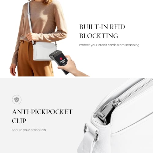 befen Anti-theft Crossbody Bag for Women Genuine Leather, Small Cross Body Shoulder Handbags with RFID Card Slots - color: White