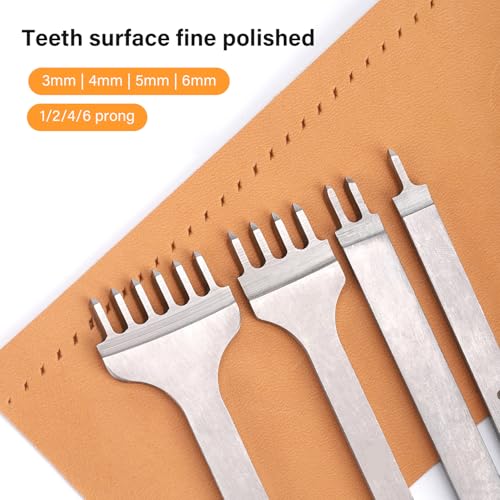 WUTA 2nd Generation Leather Hole Punch Tool Silver Pricking Iron Hole Punche Prong Tooth Lacing Diamond Stitching Chisel Set for DIY Leather Craft Kits (3mm 1/2/4/6) - color: Silver, size: 2nd 3mm 1/2/4/6