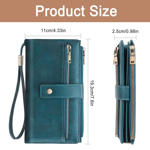 Large Wallets For Women Rfid Blocking Wallet Pu Leather Ladies Wallets Zipper Long Wallet With 24 Card Holders,2 Id Windows And Coin Pocket Wristlet Purses For Women Ladies. Peacock blue - color: Peacock blue
