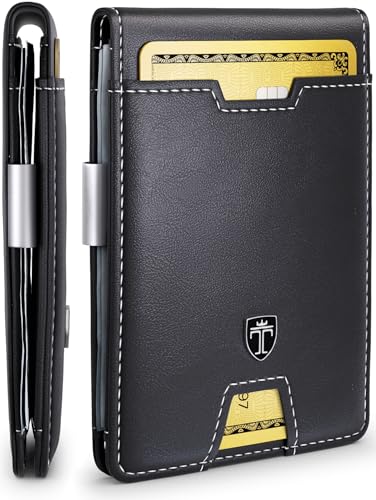 TRAVANDO Money Clip Wallet - RFID Protected Bifold Wallet for Men for 11 Cards - including Gift Box (Black & White) - color: Black & White
