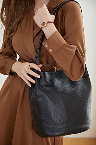 Iswee Soft Leather Tote Bucket Bag Hobo Shoulder Purse and Handbags Women | Large Size Roomy Pocketbooks Ladies Bag Everyday Bag Casual Work Travel Designer Hand Bag - color: Black