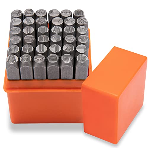 Metal Letter Punch Set 1/4 (6mm),36PC Steel Number and Letter Stamp Set,Stamping Tool Set kit for Imprinting Metal, Plastic, Wood, Leather. - size: 1/4" 6mm