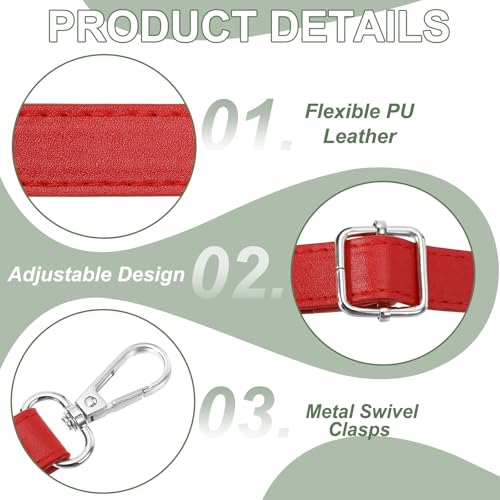 Leather Purse Strap Replacement PU Crossbody Adjustable Long Strap | Silver Swivel Clasps - color: Red Silver, size: 26-51 Inch