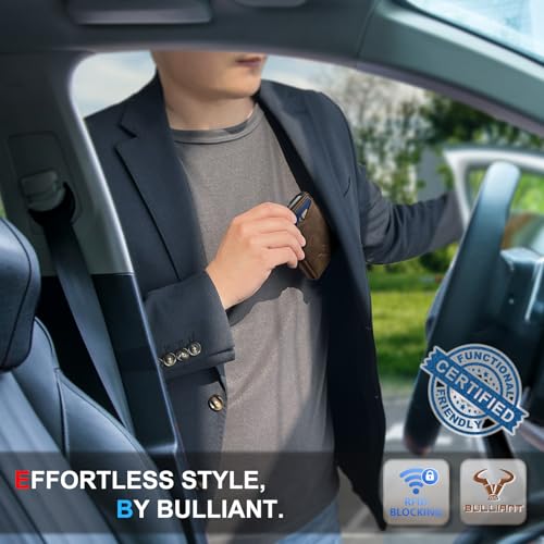 BULLIANT Men Slim Magnetic Leather Wallet Metal Case Money Clip 9 Cards | RFID Blocking | Easy Pop-up Access | Gift Boxed - color: Coffee-4338