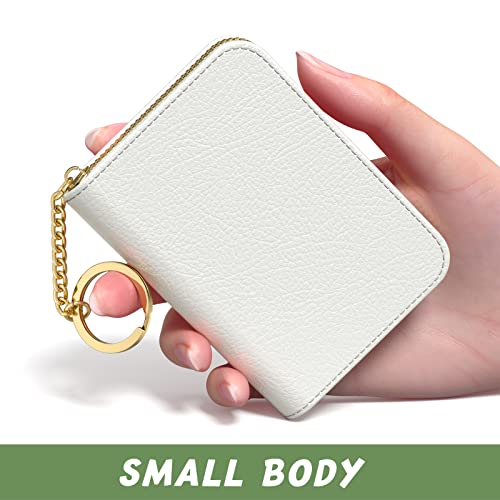 Credit Card Holder for Women, Small RFID Wallet Slim Leather Card Case - color: A-White, size: Keychain