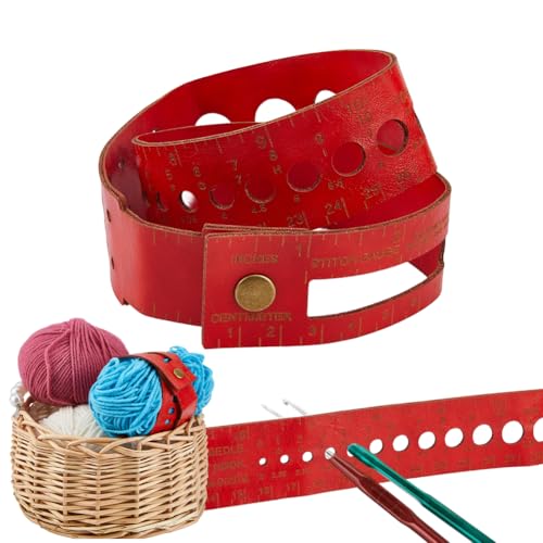 DICOSMETIC 7-in-1 Leather Measuring Tool Multifunctional Stitch Counter Knitting Needle Gauge Sizer 18.98" Leather Wrist Ruler FireBrick Crochet Gauge Tool for Sewing Craft Knitter Crocheter - color: FireBrick
