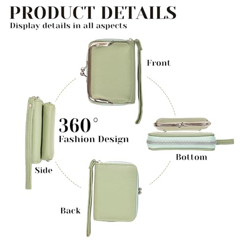 Women's Wristlet Wallet, Card Holder & Coin Purse, Small Change Purse | Small change purse for coins, small coin purse for women, wrist wallets for women, coin pouch, zip no kiss lock coin purses - color: Green