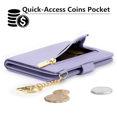 Airkit Small Wallet Women RFID, PU Leather Card Holder with Keychain - color: Lavender