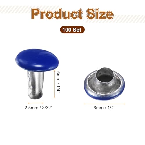 HARFINGTON 100 Sets Double Cap Leather Rivets, 6x6mm Round Cap Tubular Metal Studs Leather Crafting Rivets for Fabric Belt Pet Collar Boot Bag Repair and Decoration, Dark Blue - color: Dark Blue, size: 6x6mm