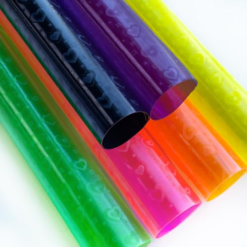 6 Pcs/Set 8.3"x11.8" Candy Color Jelly Vinyl Sheets, Fluorescent Neon Heart Pattern Clear PVC Faux Leather for Hair Bows Pouches Making, Iridescent Pattern - color: Iridescent