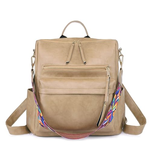 Women's Fashion Backpack Purse for Women Leather Multipurpose Design Ladies Shoulder Bag Travel bag Satchel Handbags - color: Khaki