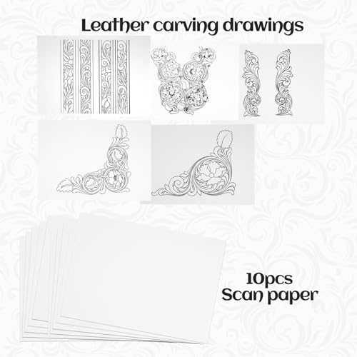 QMNNMA Leather Scriber Pen, Leather Positioning Pen | Steel Picker Pen with Carving Pattern Description Paper, Leather Tooling Patterns, Leather Marking Tool for DIY Crafts