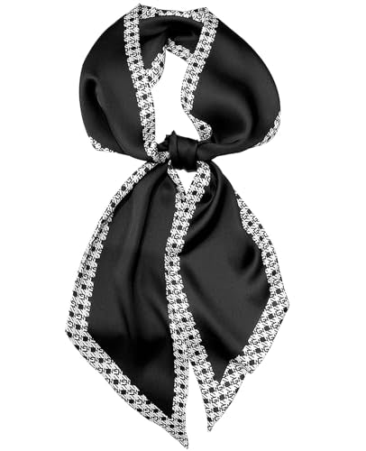 Head Scarf Purse Handle Neck Satin Hair Scarfs For Bag Lightweight Silky Long Thin Women's Fashion Scarves 59 * 5.9” - color: H1-black and White Checkered Border(59*5.9inch)
