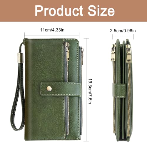 Large Wallets For Women Rfid Blocking Wallet Pu Leather Ladies Wallets Zipper Long Wallet With 24 Card Holders,2 Id Windows And Coin Pocket Wristlet Purses For Women Ladies. Green - color: Green