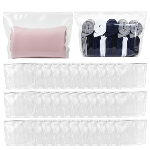 Bokon 100 Pcs Small Toiletry Bags Bulk, 7.09 x 9.84 Inches Clear Cosmetic Makeup Bags with Zipper Travel Pouches for Women Waterproof Transparent PE Storage Organizer for Swimsuit Bikini Without Cups - size: 7.09 x 9.84 Inches