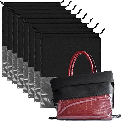 8PCS Dust Bags for Handbags Jumbo Travel Shoe Bags Purses Organizers Storage Bags with Rope Clear Window Dustproof Drawstring Bag Storage Pouch for Men and Women - Black, 23.6 x 19.7 in - color: Black, size: 23.6 x 19.7 in