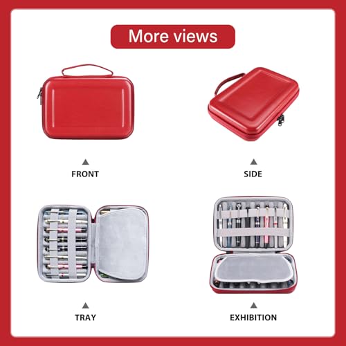 PU Leather 16 Slots pen case/boxes， Pencil Tray Case Organizer,Handmade Display Zippered Pouch for Rollerball Pen，fountain pen-Retro（red） - color: red