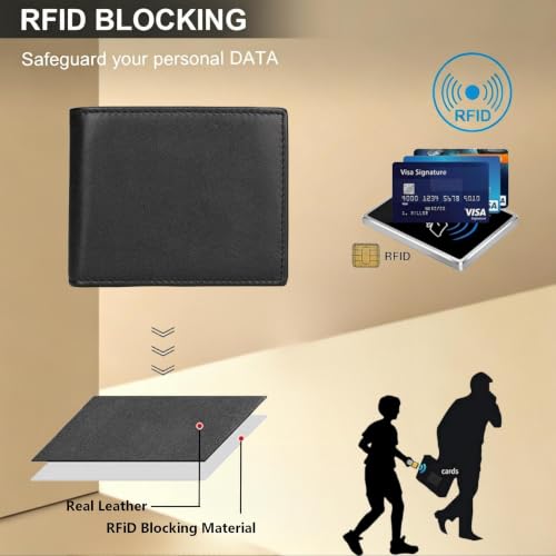 Men's RFID Blocking Wallet Cowboy Genuine Natural Crazy Horse Leather Bifold Wallet for Men With Zipper (Black) - color: Black A