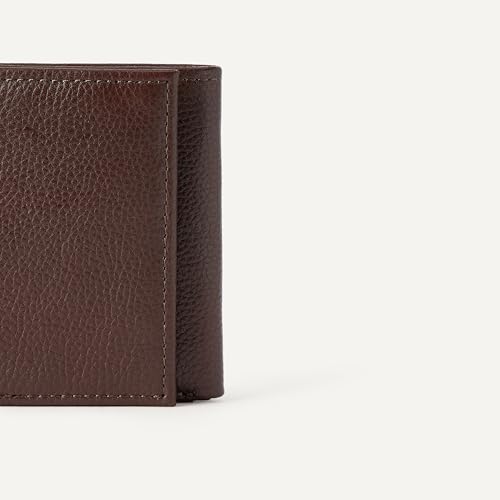 Amazon Essentials Men's Pebbled Full Grain Leather Trifold Wallet, Dark Brown, One Size - color: Dark Brown