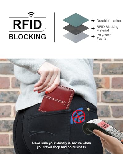 TFKGS Slim Wallet for Women RFID Wallet Women Small Wallets Woman Thin Credit Card Holder RFID Blocking Bifold Compact Pocket Ladies Leather Red Mini Purse - color: 4-Upgrade-Wax-Red