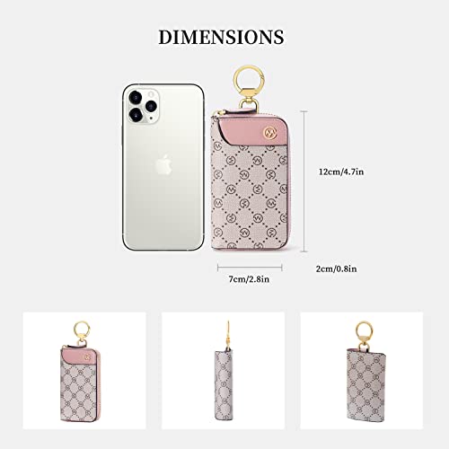 GOLF SUPAGS Women PVC Leather Car Key Chain Card Holder Wallet Pouch 6 Hook Snap Closure keys Money Organizer Case | Card Holder - color: Shaded Ice×Smoky Pink, Large