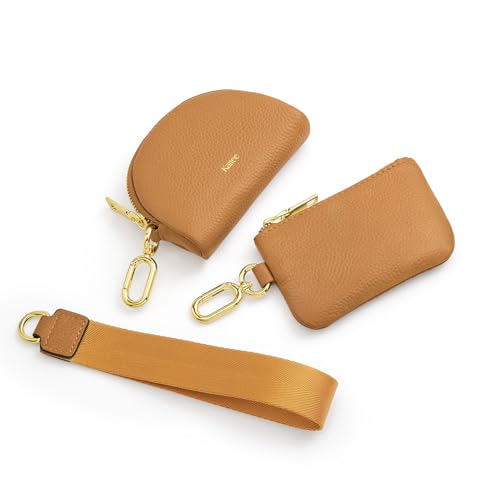 Kattee Mini Leather Wristlet Wallets for Women, RFID Blocking Wallet Women, Dual Pouch Keychain Coin Purse Change Pouch - color: Brown