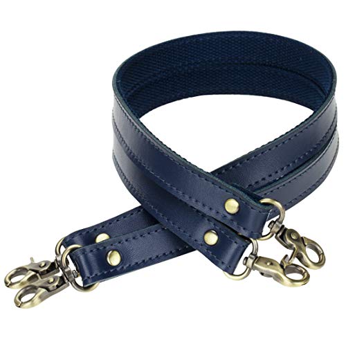 Allzedream Genuine Leather Purse Strap Sewing Canvas Replacement Handbag Shoulder Bag 2 Pcs - color: Navy, Silver Hardware