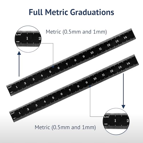 150mm Flexible Metal Ruler, Stainless Steel with Black Chrome Finish, High Contrast, Fully Metric Graduation (0.5mm, 1.0mm), Easy to Read Machinist Rule, Made in USA - color: Black Chrome-Flexible, size: 150mm