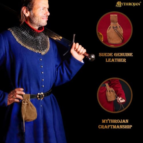 Drawstring Belt Bag Renaissance Costume Accessories Medieval Suede Leather Purse Viking Coin Jewelry Pouch Waist Bag for LARP, Festivals, Renfaire, Reenactments Brown- 5" x 6" - style: Tortilla Brown- 5" X 6"