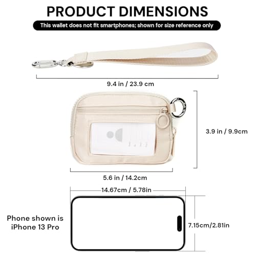 Keychain Wallet for Women with Clear ID Window, Coin Pouch and Wrist Strap | Quick-Access Design with Front Zip Pocket, 3 Card Slots, Inner Mesh Pocket and Lipstick Holder - color: Light Beige