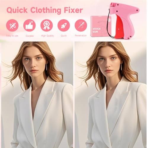 Stitch Gun for Clothes,Handheld Stitching Quick Clothing Fixer,No Sew Hemming Tool,Mini Single Sewing Fabric Stapler,Temporary Sticky Hem Fix Tack Gun,Includes 6 Needles,5000 Micro Fasteners