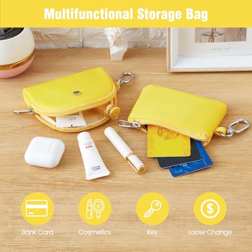 Mini Dual Pouch Wristlet Wallet for Women – Zip Around wristlet Keychain Wallet with 2 Wristlets, Ideal for Dog Walking, Coffee Runs & Lunch Break Essentials(Yellow) - color: Yellow