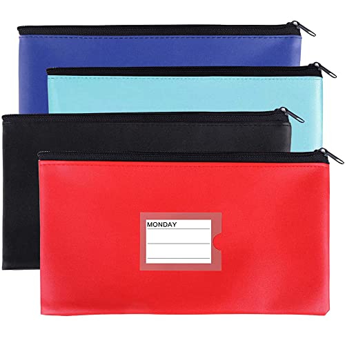 ZHONGZHOU Zipper Bank Bags ,4 Pack Money Pouch Bank Deposit Bag PU Leather Cash and Coin Pouch bank envelopes with zipper (KC-Color) - color: KC-Color