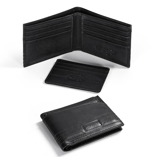 Wrangler Removable Passcase Wallet for Men, Bifold Tumbled Leather Wallet with RFID, Black - color: Black