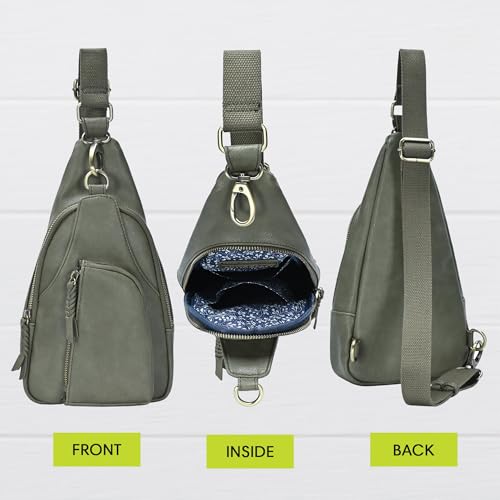 Antik Kraft Tasha Crossbody Sling | Vegan Leather Crossbody Bag for Women with 16-20" Strap | Sling Bags for Women - color: Moss