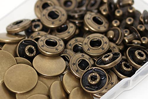 BetterJonny 24 Sets Heavy Duty Leather Snap Fasteners Kit, 10mm Metal Snap Buttons Press Studs Leather Rivets Snaps with 4 Setter Tools for Clothes Bracelet Jackets Jeans Antique Brass - color: Antique Brass, size: 10mm