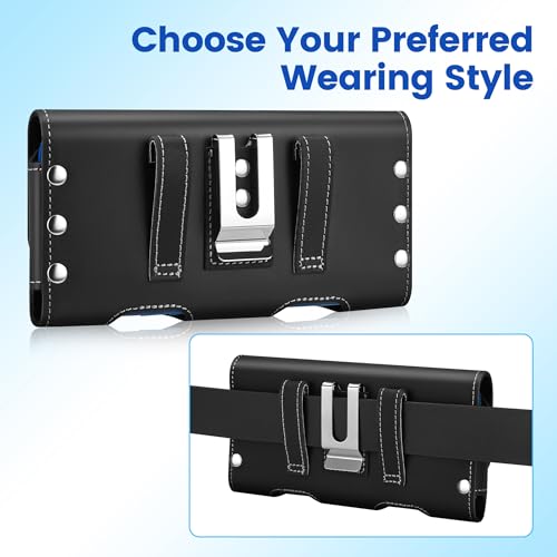 Gcepls Leather Phone Holster for iPhone SE, iPhone 8, 7, 6s, Premium Cowhide Leather Phone Belt Holder Pouch with Belt Clip, Magnetic Closure Cell Phone Holster Case (Fits Otterbox Commuter Case on) - color: Black, size: Small (5.6x2.95x0.6”)
