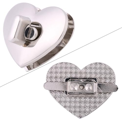 MOPFOL Heart-Shaped Twist Locks 5 Sets - Zinc Alloy Bag Clasps for Leather Handbags, Decorative Purse Hardware with Turn Lock Design(Silver) - color: Silver