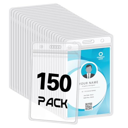 150 Pack Vertical Id Badge Holders, Clear Waterproof PVC, Resealable - size: 150 Pack