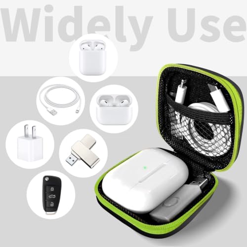 1 Pack Square Earbud Case Storage Bag with Carabiner, Green | Portable EVA Carrying Case, For Wired/Wireless Headphones, SD Card Storage, Camera Chip - color: C6-square green