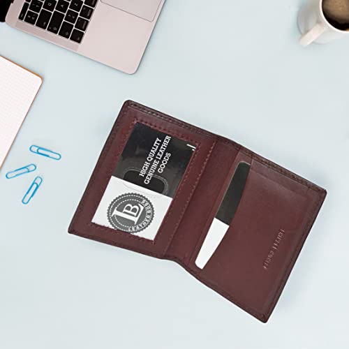 Leatherboss Slim Thin Leather Credit Card Id Mini Wallet Holder Bifold Driver's License Safe (Wine) - color: Wine