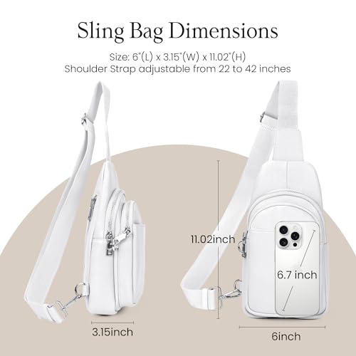 befen Genuine Leather Sling Bag for Women Anti-Theft Crossbody Chest Bags Fanny Packs for Travel with RFID Card Slots | Real Leather, Anti Theft, RFID Blocking, 3 Card Slots, Anti Pocket Bag, Multi Pockets, Travel Purse - color: White