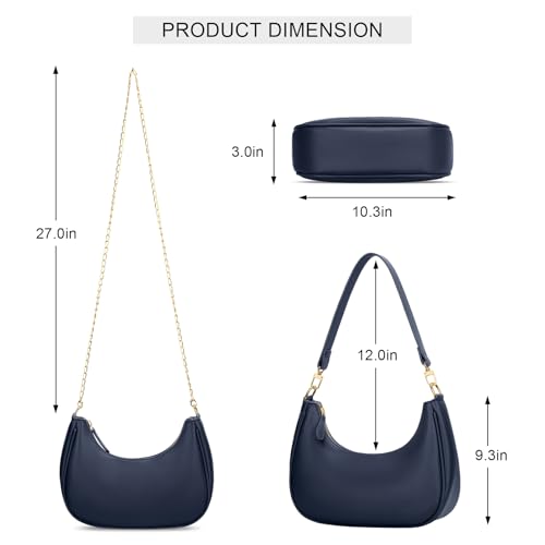 KKXIU Small Shoulder Bag for Women Mini Clutch Purses Cute Hobo Handbags | Classic Trendy Retro Underarm Crossbody Bag with Detachable Straps, Vegan Leather, Zipper Closure - color: Blue