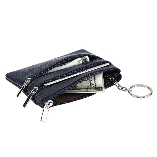 Women Genuine Leather Coin Purse Small Keychain Change Wallet - color: Navyblue