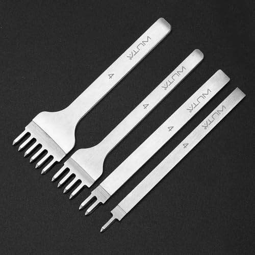 WUTA Leather Hole Punch Tool 2nd Gen Surface Fine Polished Teeth 4mm 1/2/4/6 Prong Pricking Iron Leather Punch Lacing Diamond Stitching Chisel Set (Sliver) - color: Silver, size: 2nd 4mm 1/2/4/6