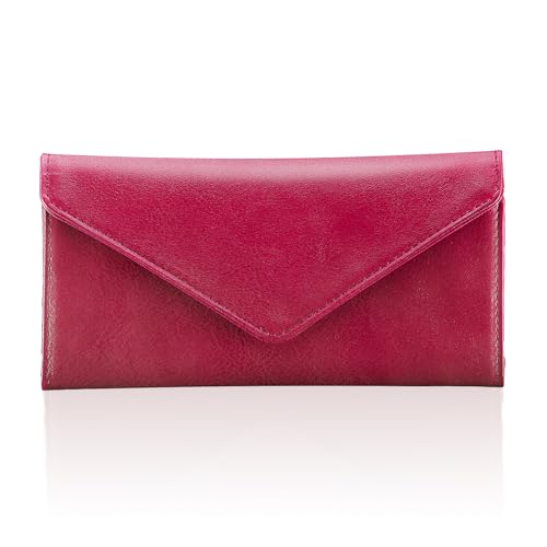 Women's Card Wallet Envelope Style RFID Blocking Credit Card Holder Long Cash Wallet for Ladies, Rose Red - color: Rose Red